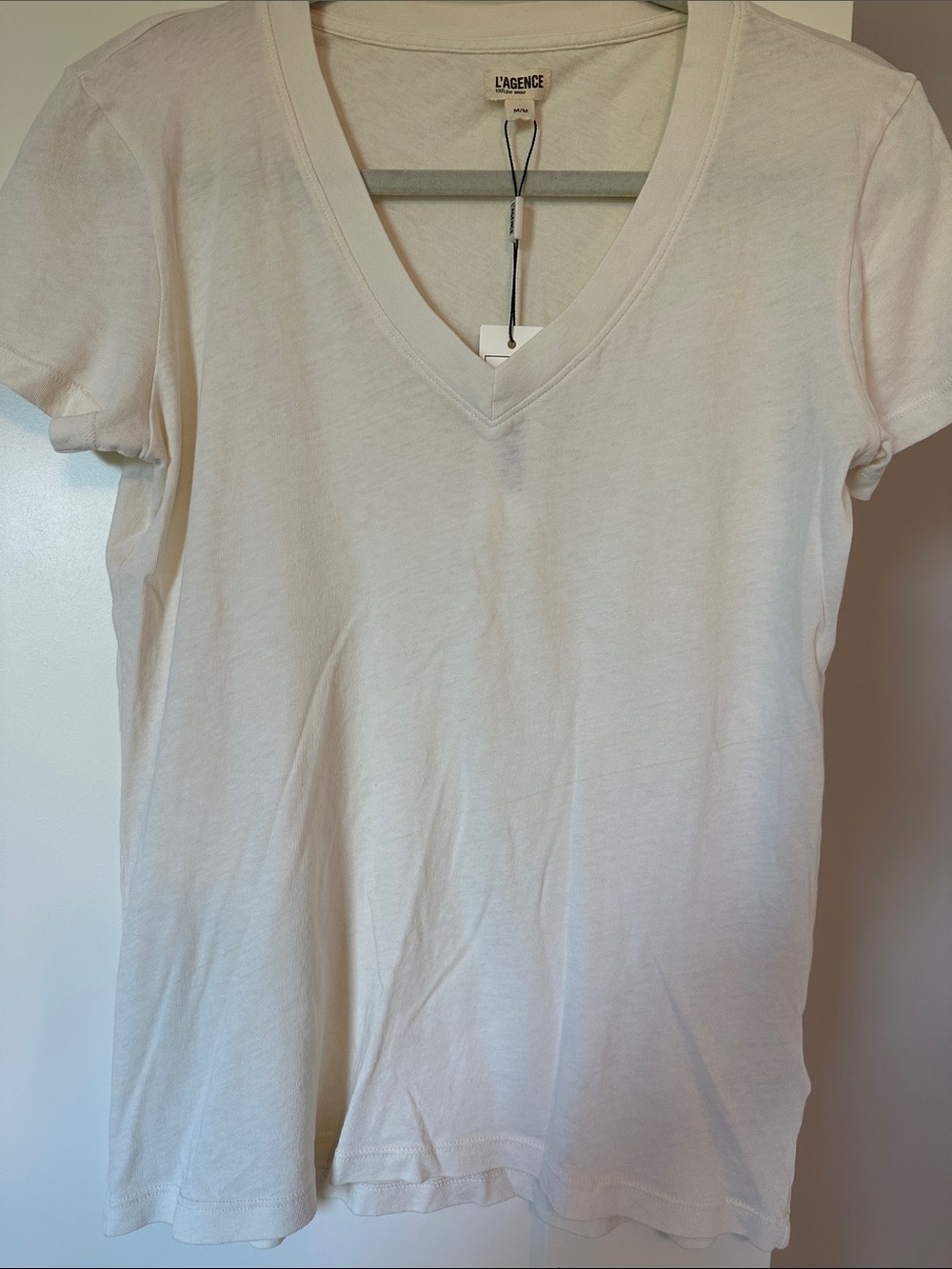 L'AGENCE vintage White Becca  V-Neck Short Sleeve Tee